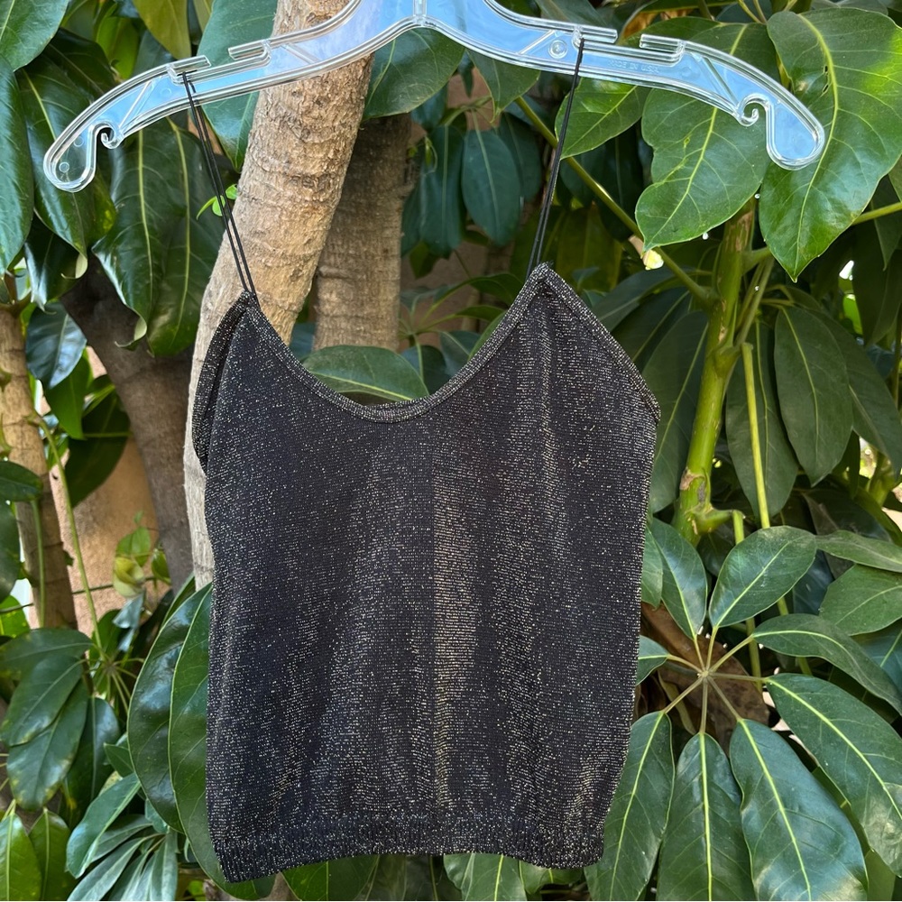 Free People black glittery gold tank crop top! - Picture 1 of 4